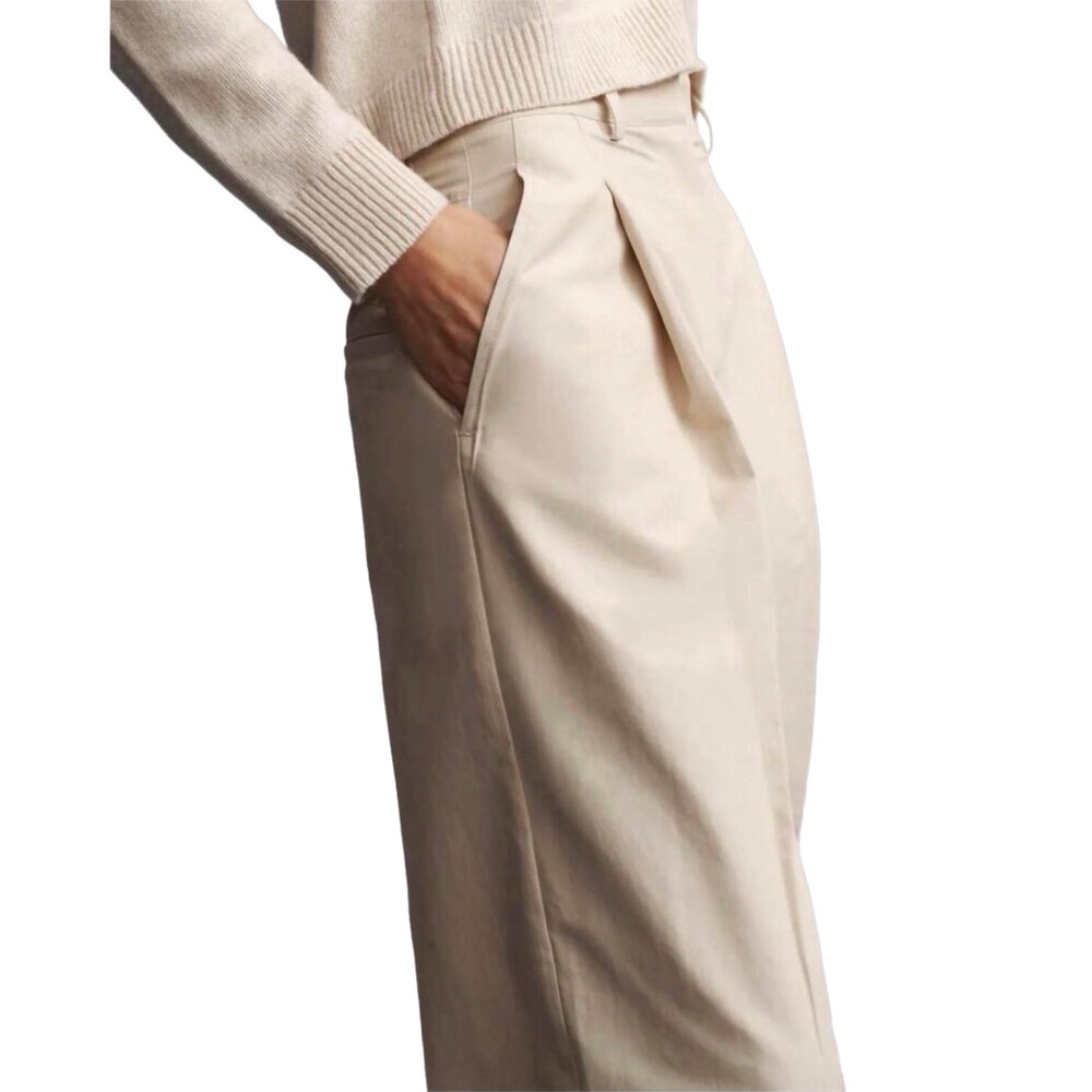 TWP Wide Leg Pants Light Khaki Pleat Front Green Street Size 10 - Picture 5 of 10